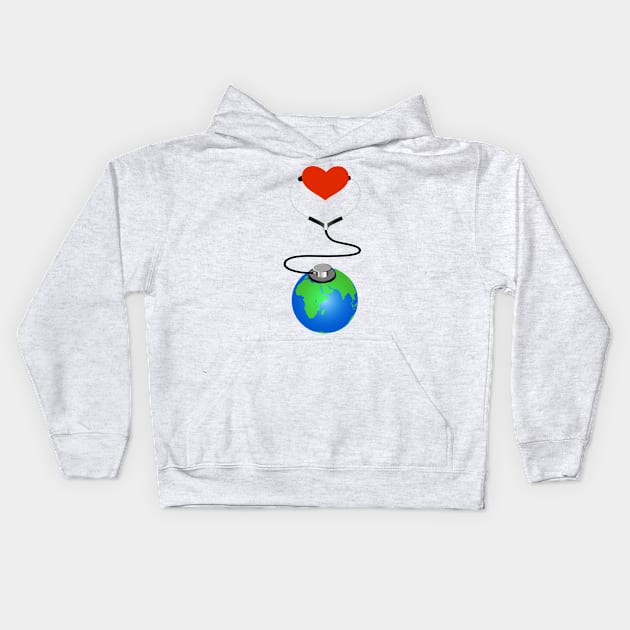 Heart checking with stethoscope planet Kids Hoodie by designbek